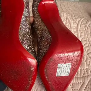 Christian Louboutin Glitter Pointed Pumps with Gold Trim thumbnail 9