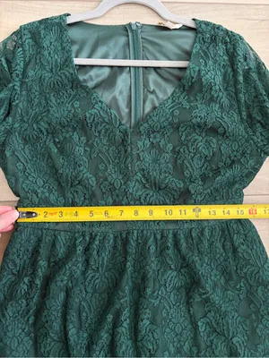 ModCloth Through the Bluebells Forest Green Lace 3/4 Bell Sleeve Mini Dress L thumbnail 8