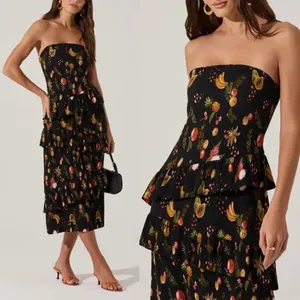 ASTR The Label Plisse Asymmetric Tiered Ruffle Strapless Midi Dress L thumbnail 2