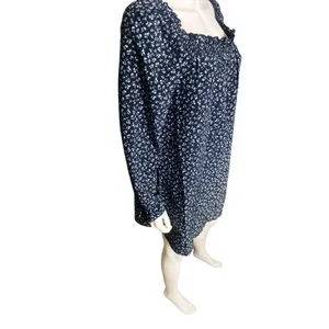 Bebop Womens Large Navy Floral Smocked Mini Dress Long Sleeve Cottagecore Ditsy thumbnail 2