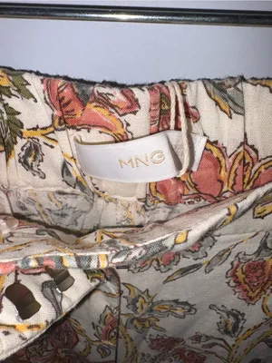 NWT Mango Cream Floral Wide Legged Trousers with Rust and Olive Motif thumbnail 4