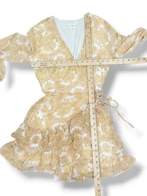 Jun‎ & Ivy by Francesca's Floral Boho Ruffle Wrap Mini Dress Yellow Cream Small thumbnail 12