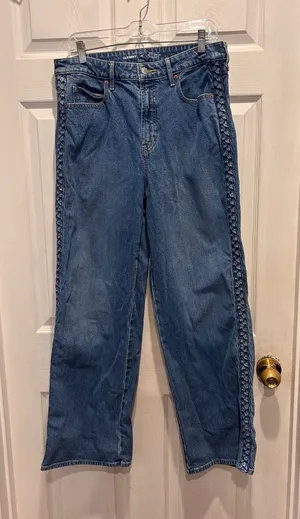 Old Navy Sky-Hi Wide Leg‎ Jeans Braided Side Seam Medium Wash Denim Womens 12 thumbnail 1
