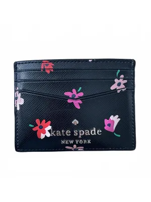 Kate Spade Staci Card Holder Black Floral Wallet Saffiano WLR00604 thumbnail 2