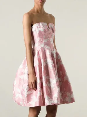 Halston Heritage Women’s Vie En Rose Strapless Pink White Floral Jacquard Dress thumbnail 1