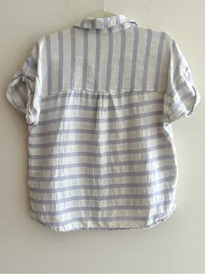 By Together Short Sleeve Button Down Striped Shirt, White/Periwinkle, Size Small thumbnail 13