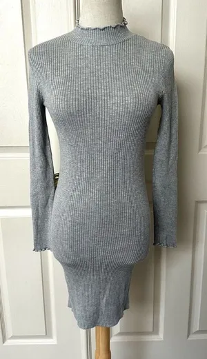 Bershka BSK Girl grey long sleeve bodycon dress thumbnail 1