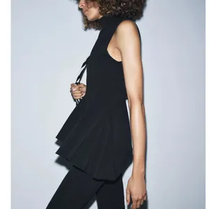 Zara NWT black asymmetrical peplum ruffle hem top thumbnail 8