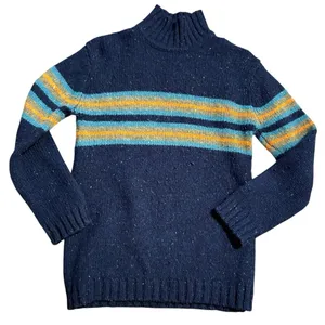 VTG J. CREW 100% Shetland Wool Black Stripe Mock Neck Sweater - Size S thumbnail 2