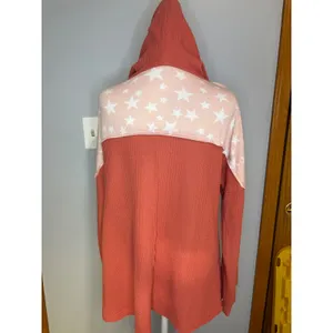 POL Womens‎ Waffle Knit Star Print Contrast Hoodie Terracotta Orange boho thumbnail 4
