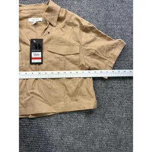 Nine West Women's Linen Blend Cropped Utility Shirt‎ Short Sleeves Khaki Size XS thumbnail 4