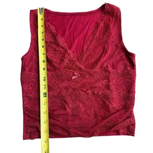 Cider Women's‎ Size S Lace Tank Top Burgundy Red Plunge Neck Y2K Euro Crop thumbnail 6