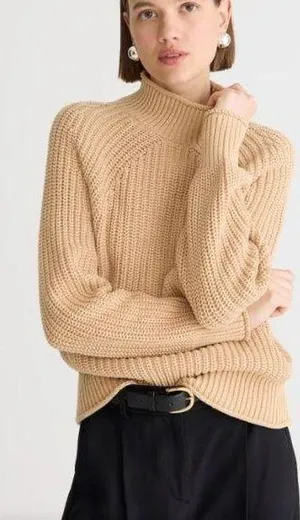 J. Crew Relaxed Rollneck Sweater in Sandy Beach 100% Cotton Size XS thumbnail 1