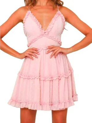 One and Only Collective Baby It's Pink Tiered V-neck Mini Dress Size Large NWT thumbnail 1