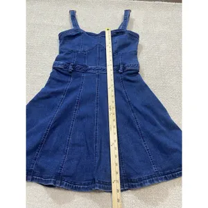 Free People Dark Indigo Denim Mini Dress Size L It has pockets on the sides. thumbnail 16