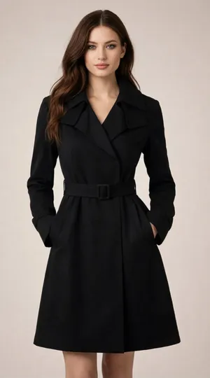 Giordano Ladies Elegant Black Women's Belted Trench Coat. Size-Small (01) thumbnail 1