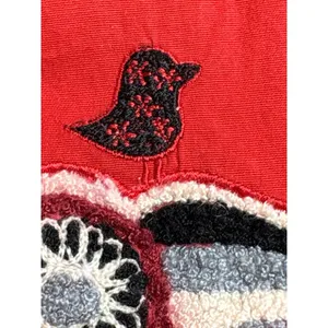 Judith March Strapless Dress Small Red Elephant Embroidery Boho Smocked Back‎ thumbnail 11