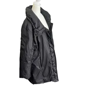 Eileen Fisher Long Down Puffer Coat Eggshell Gray Stand Collar Size L thumbnail 7