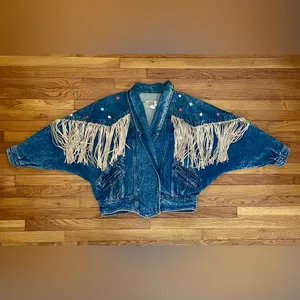 🤠Fringe Denim Western Jacket💃🏼 ~Large Blue thumbnail 3