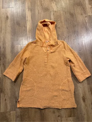 Soft Surrounding Cozumel Henley Cozy Hooded Button Pullover Sweater Orange M thumbnail 2