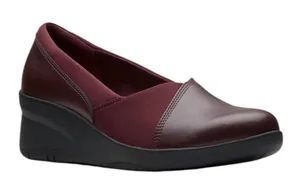 Clarks Women's Suttyn Walk‎ Leather Cushioned Wedge Heel Pumps Wine Size 12 M thumbnail 1
