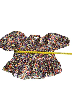 Meet me in Santorini 100% Cotton Boho Floral Peplum Blouse Multicolor SzLarge A1 thumbnail 8