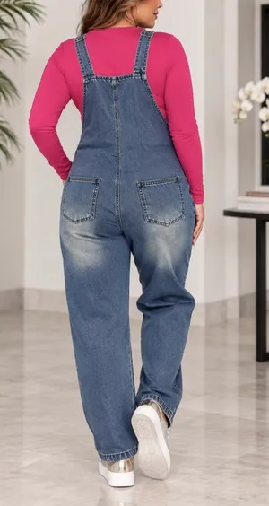 Chouyatou~Women's Faded Blue Denim Overalls - Classic Relaxed Fit. XL thumbnail 3