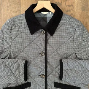 Barbour Orelia Quilted Houndstooth Printed Chore Jacket in Black and Tan US 10/M thumbnail 2