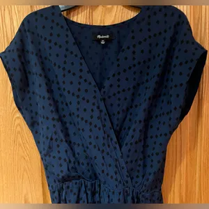 Madewell Navy Blue Wrap-Front Draped‎ Mini Dress in Brushstroke Diamond Size XS thumbnail 6