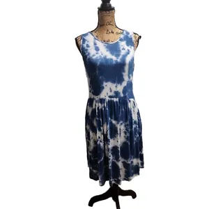 LONGYUAN Womens Sleeveless Dress Size XL Blue White Tie Dye‎ Flowy Gathered thumbnail 2