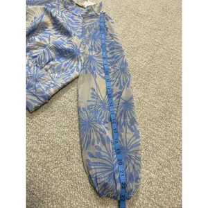 Amanda Uprichard Sheer Floral Cropped Tie Blouse Open Back Mock Neck Blue S thumbnail 15