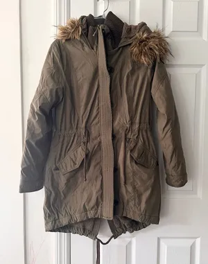 Abercrombie Military Green Brown Sherpa Fur Lined Hood Winter Parka Y2K Large thumbnail 1