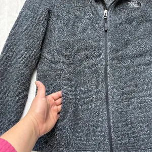 The North Face Womens Full Zip Textured Fleece Jacket Charcoal Grey Black Medium thumbnail 6