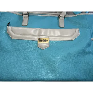 Nicole Miller Tote Bag Womens Large Turquoise PVC Shoulder Travel Zip Studded thumbnail 2