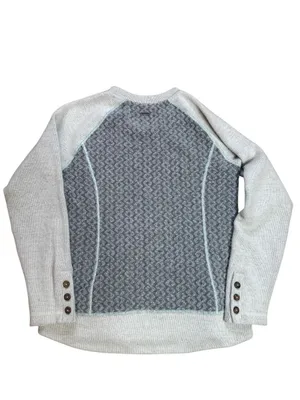 Prana Aya Gray Gravel Cable Knit Patchwork Wool Blend Sweater Large thumbnail 4