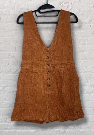 Lulus Adorable Autumn Corduroy Romper Rust Orange 70 Retro M thumbnail 1