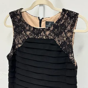 Adrianna Papell Tiered Ribbon Lace‎ Sheath Dress Size 12 Sleeveless Cocktail Blk thumbnail 4