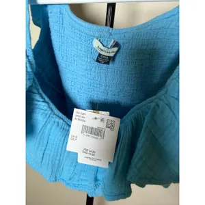 American Eagle Blue Cotton Blend Ruffles Shirred Bodice Tank Top Size Small NWT thumbnail 3