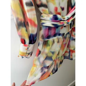 ALEXIS Leonie Mini Dress Abstract Print Long Sleeve Ruffle Tiered Belted Flowy S thumbnail 6