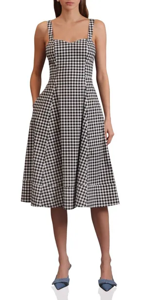 NWT Avec Les Filles Gingham Check Fit and Flare Sweetheart Dress thumbnail 1