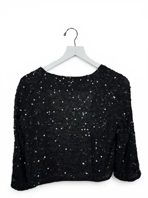 Anthropologie Silence + Noise 3/4 Sleeve Sequin Sparkle Open Jacket W2355 Sz M thumbnail 2