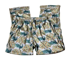 LATES Womens XS Peacock Orange‎ Tree Print Satin Pajama Pants Blue Green Orange thumbnail 1