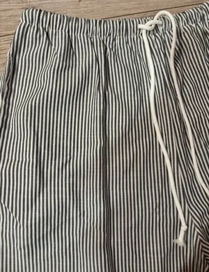 Black White Pinstripe Wide Leg Drawstring Lounge Pants Size M thumbnail 2