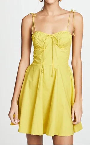 Cleobella Lennon Tie Strap Sleeveless Corset Cotton Mini Dress Golden Yellow S thumbnail 1