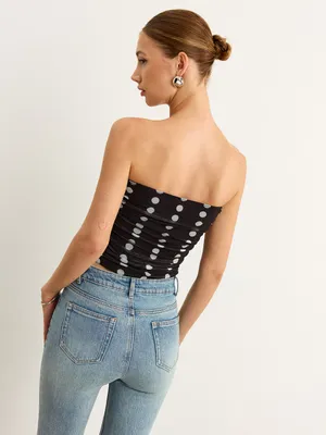 Commense black and white Polka Dot Bow Strapless Top thumbnail 2