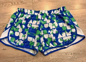 Under Armour Women's‎ Running Shorts Size Large L Blue Green White Graphic Lined thumbnail 1