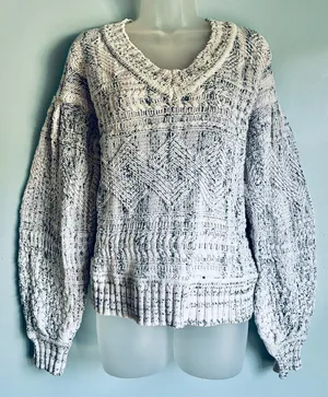 Joie Textured Chunky Knit V-Neck Sweater 100% Cotton Cozy Cottage Medium thumbnail 1
