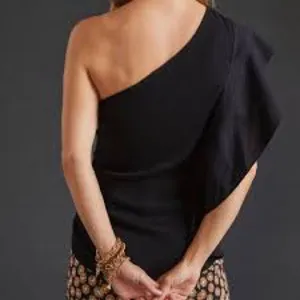 Anthropologie One-Shoulder Ruffle Top Black‎ Textured XXS NWT thumbnail 3