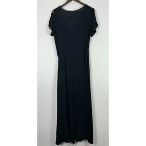 Lulus‎ Black Wrap Maxi Dress Womens Small Flutter Sleeve Minimalist Clean Girl thumbnail 4
