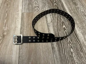 Black Faux Leather Belt W Silver Buckle Bought At thumbnail 4